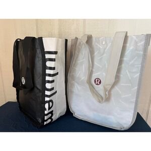 Lululemon Reusable Shopping Tote Bag Bundle Black White Small Medium Set of 2
